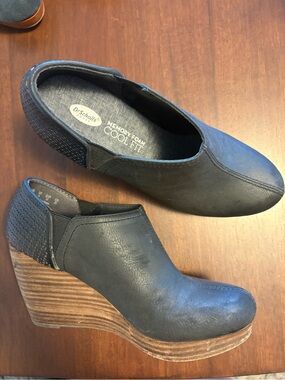 Dr. Scholl's Black Leather Wedge Slip-On Shoes